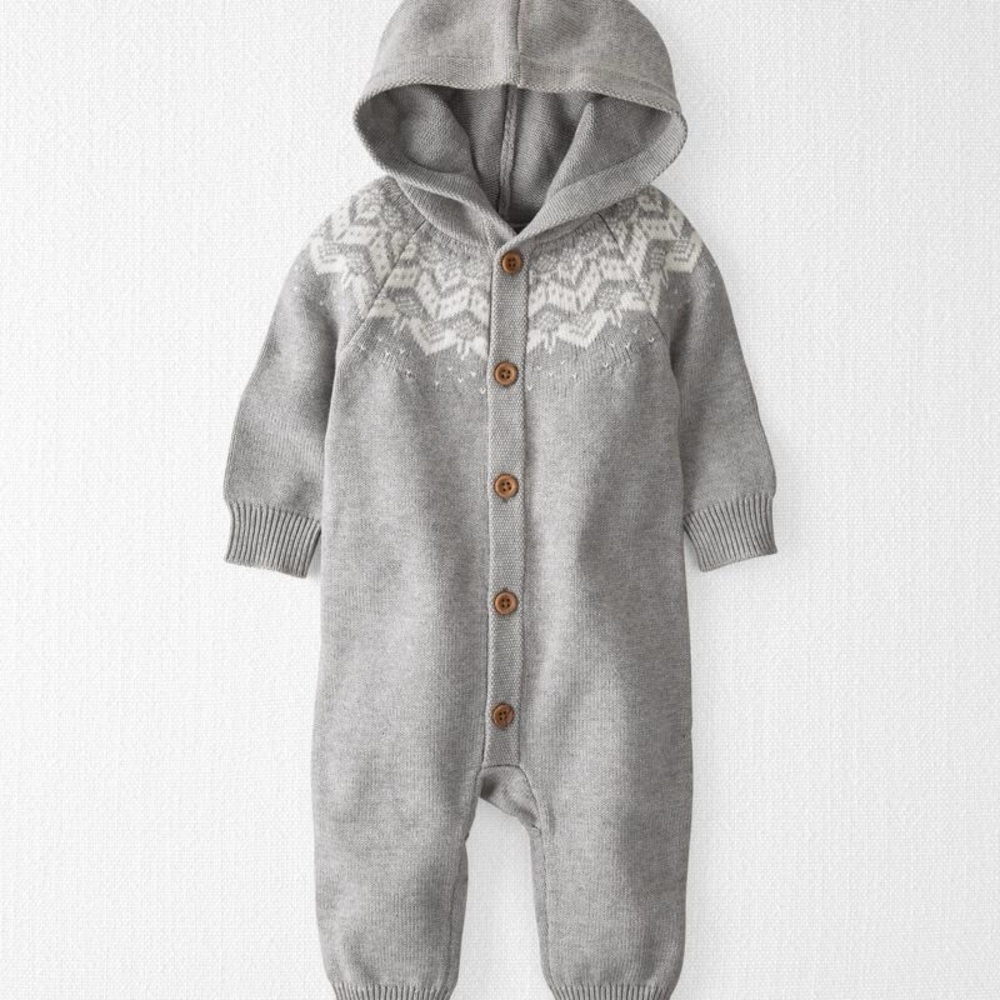 LITTLE PLANET Organic Cotton Fair Isle Knit Sweater Jumpsuit in Grey